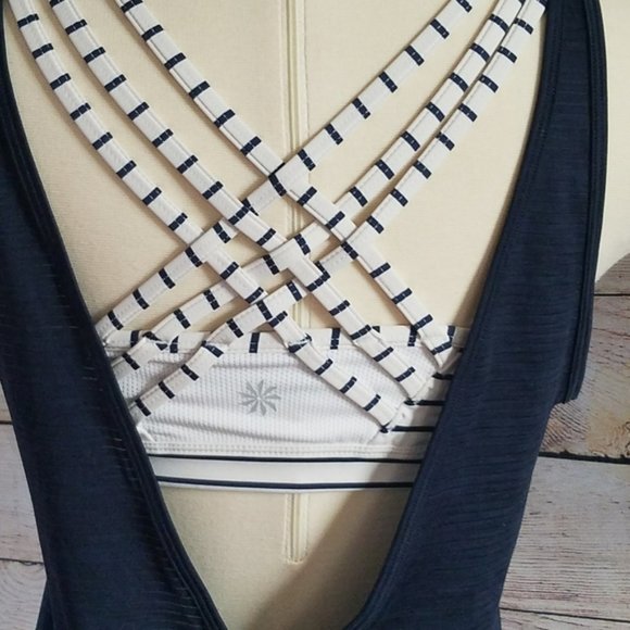 Athleta Fully Focused Top Tank Bra Support Navy Blue / White Size XXS EUC - Picture 12 of 15